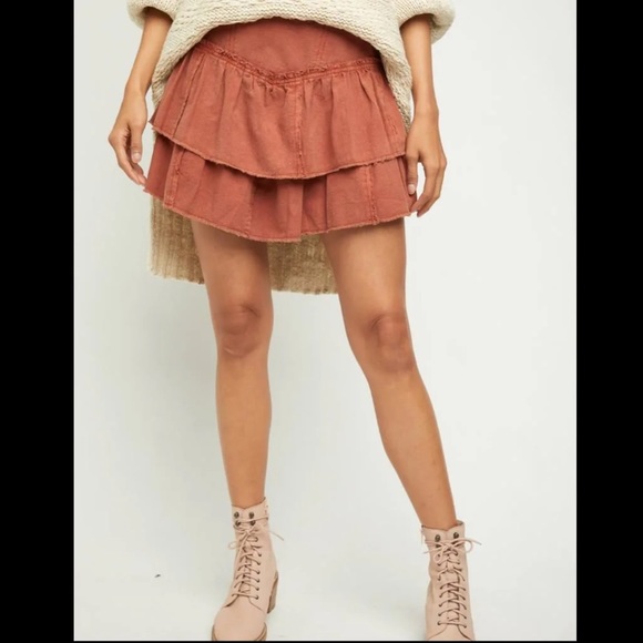 Free People Petrichor Rust Orange Ruffles in The Sand Mini Skirt - Picture 5 of 14